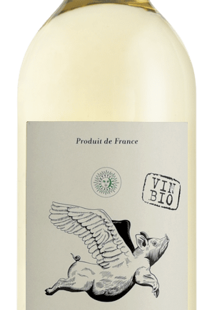 bouteille de vinblanc chateau caraguilhes cuvée cochon volant